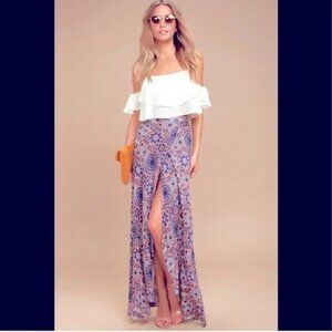 Lulu’s Boho Maxi Skirt – Vibrant Pink & Blue Festival Vibes, Size M